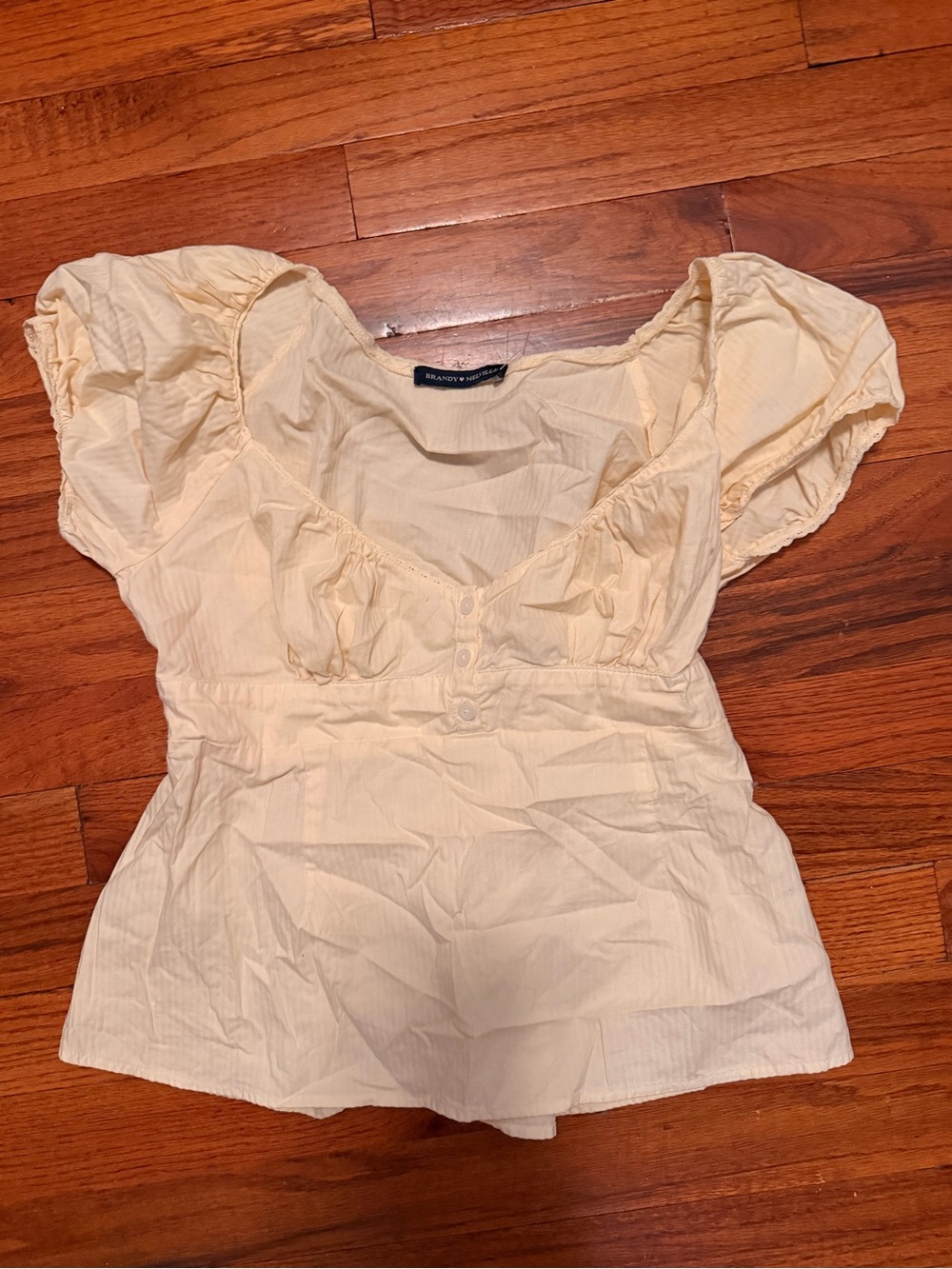 Brandy Melville Yellow Puff-Sleeve Peplum Top